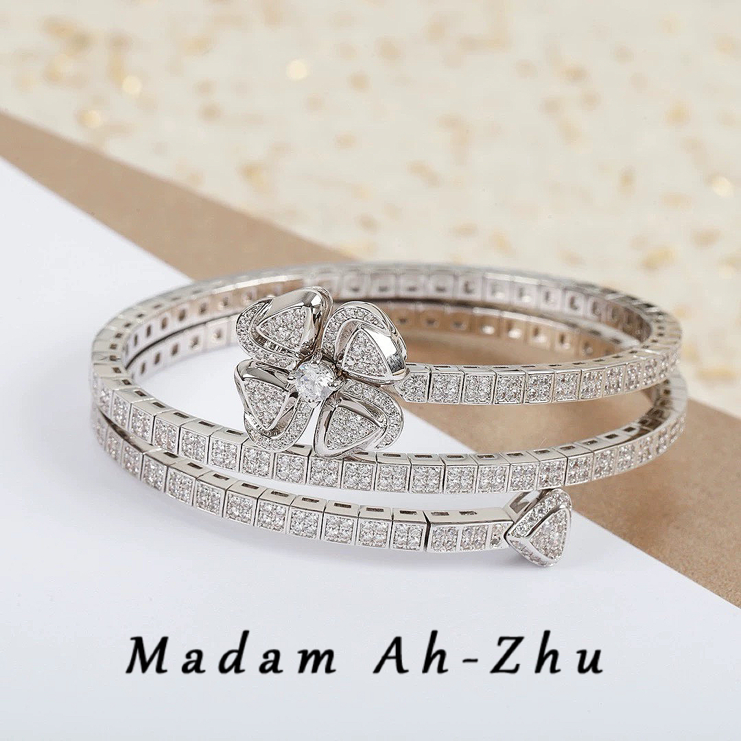 合金合成锆石手镯 新款咏绽花满钻高定高奢高版本手镯