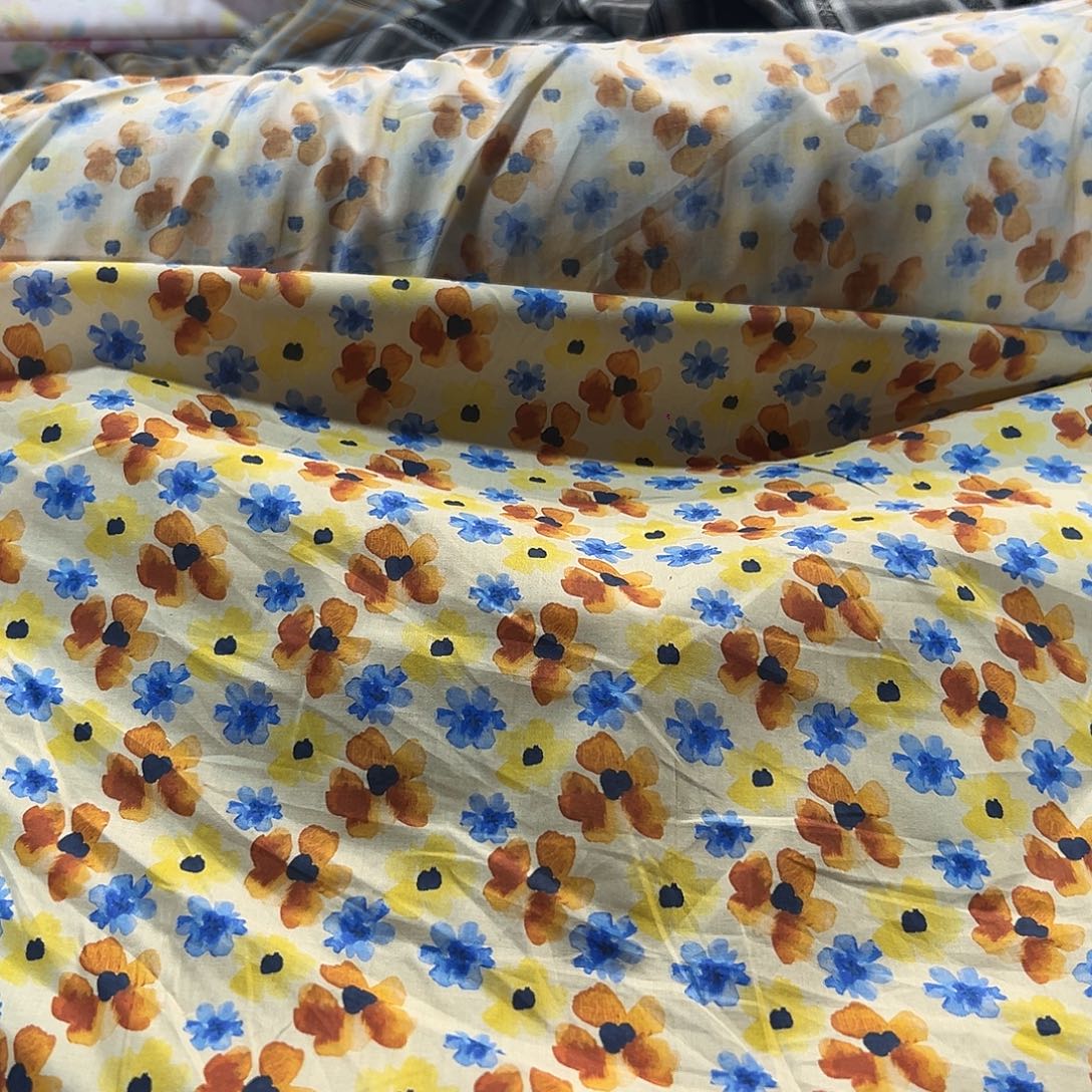 无纺布全棉蓝橘色碎花2m