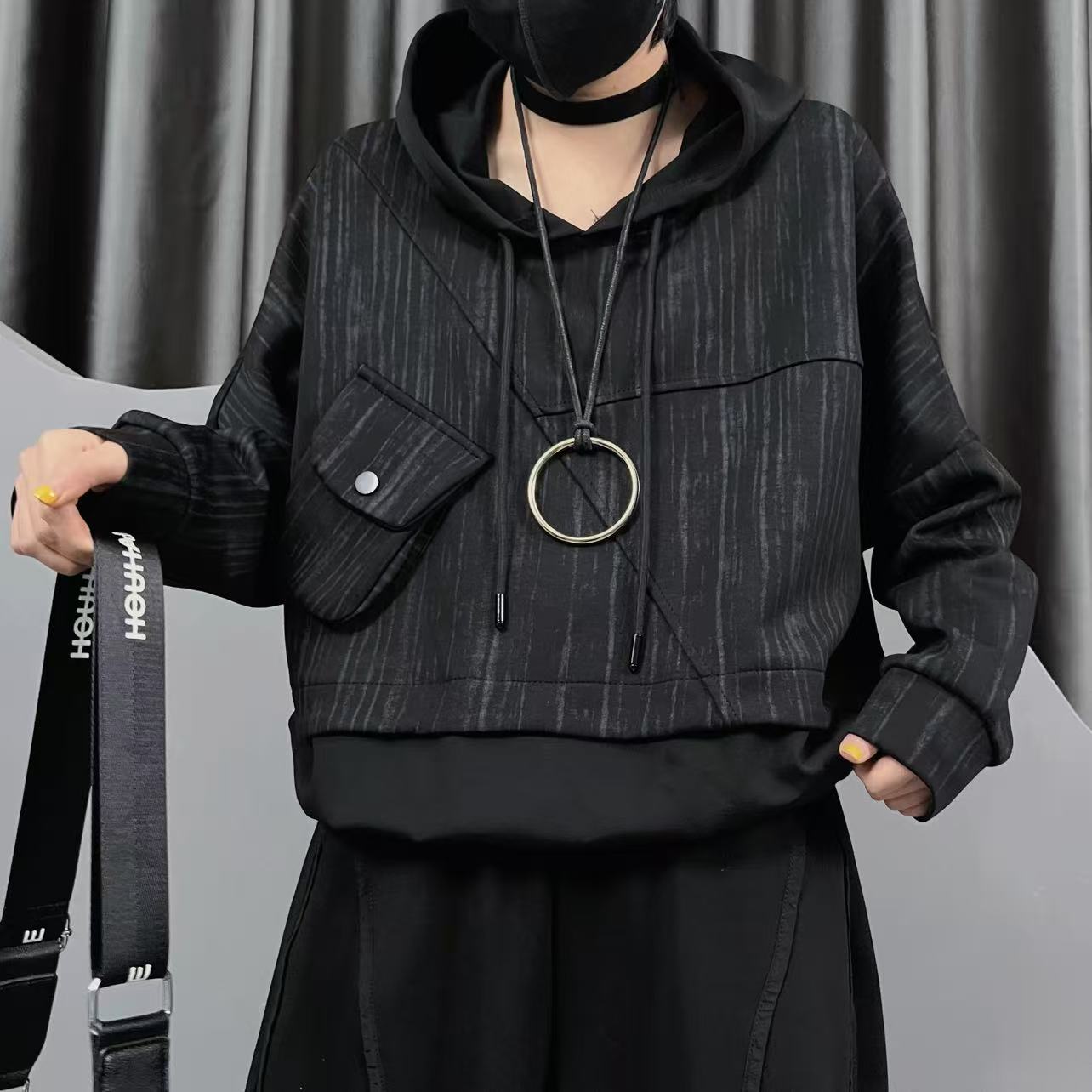 欧货潮牌女装设计师卫衣2722连帽扎染拼接抽绳厚款秋季百搭上衣