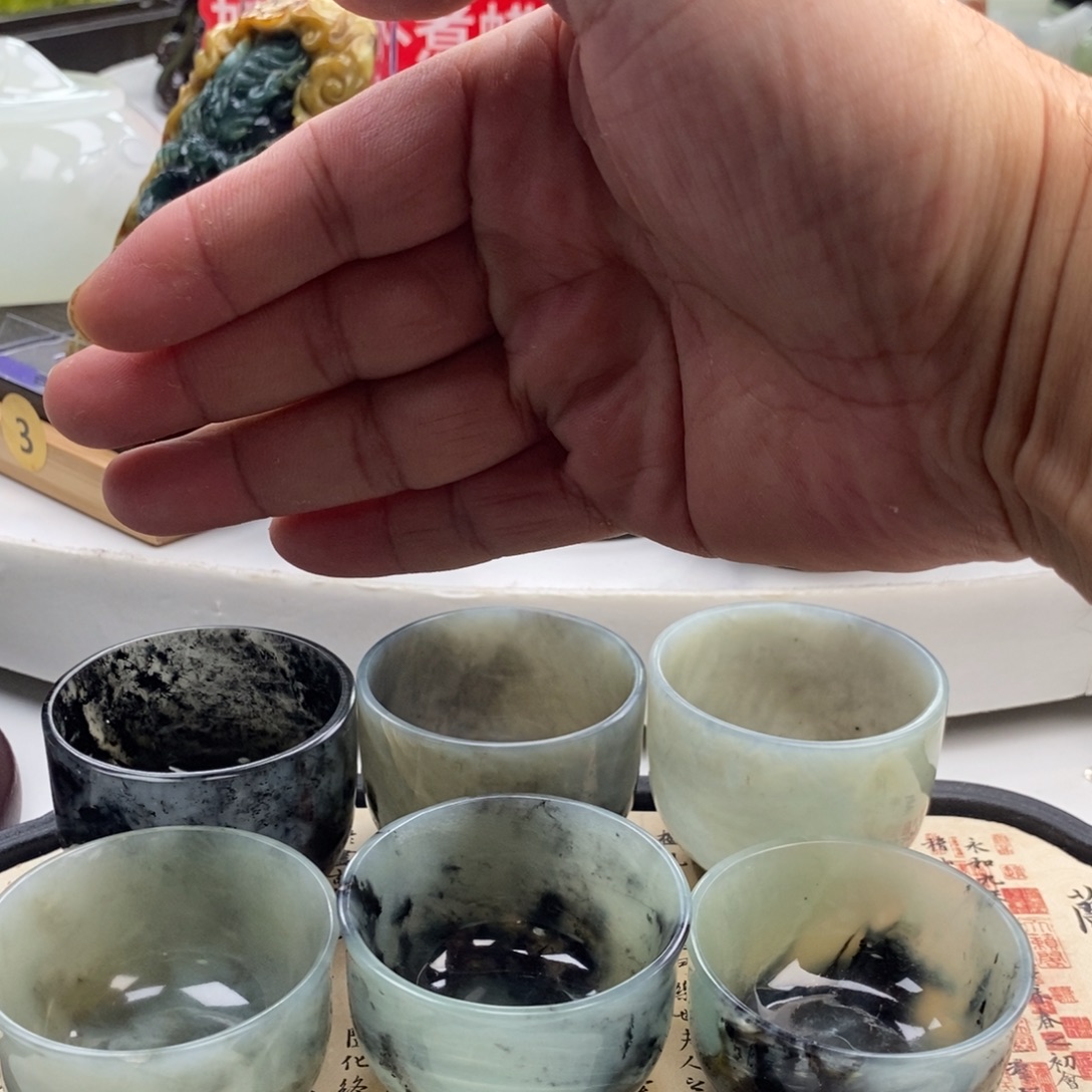 &***》岫玉未镶嵌四大名玉杯60cc