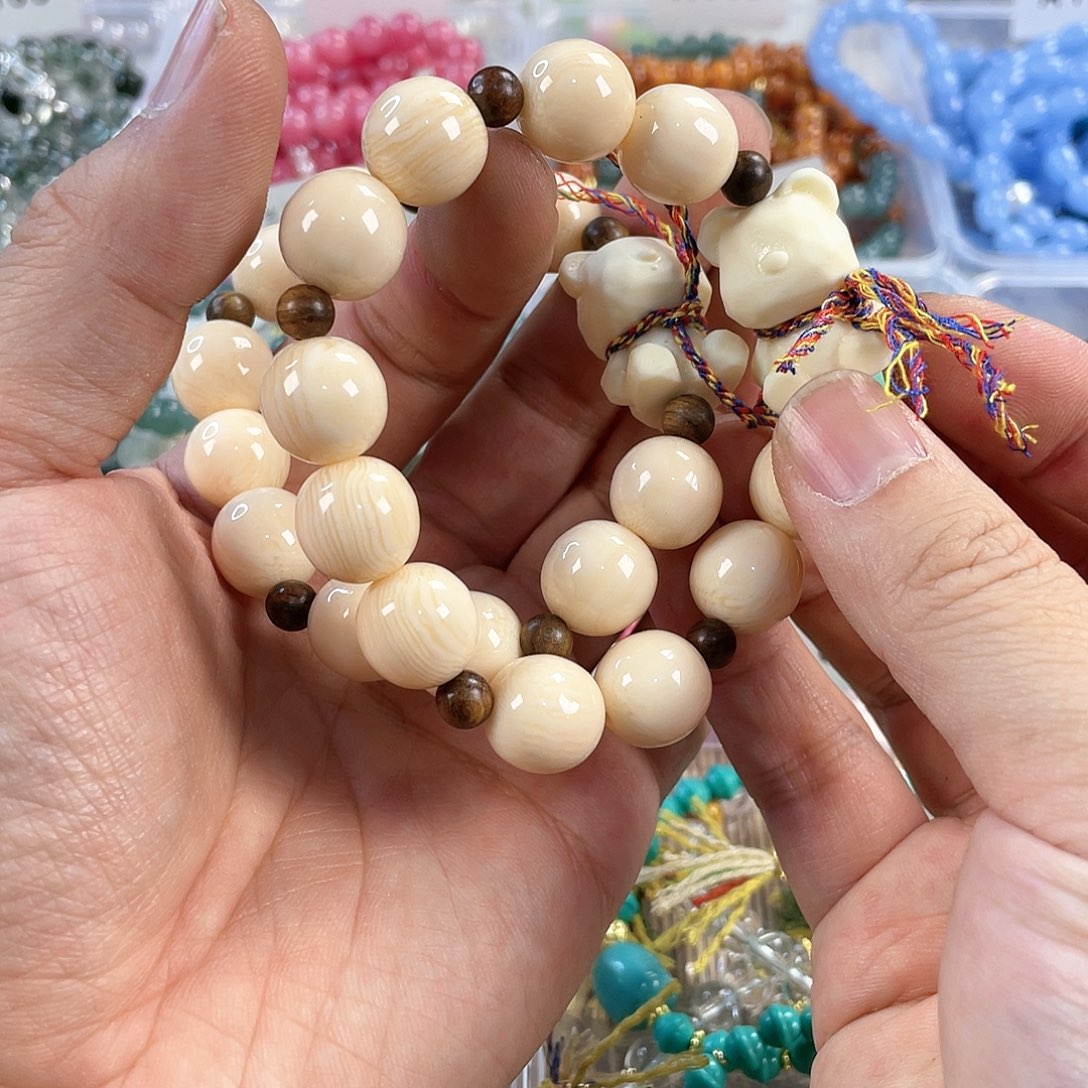 檀香木手串银S925镀金镶嵌