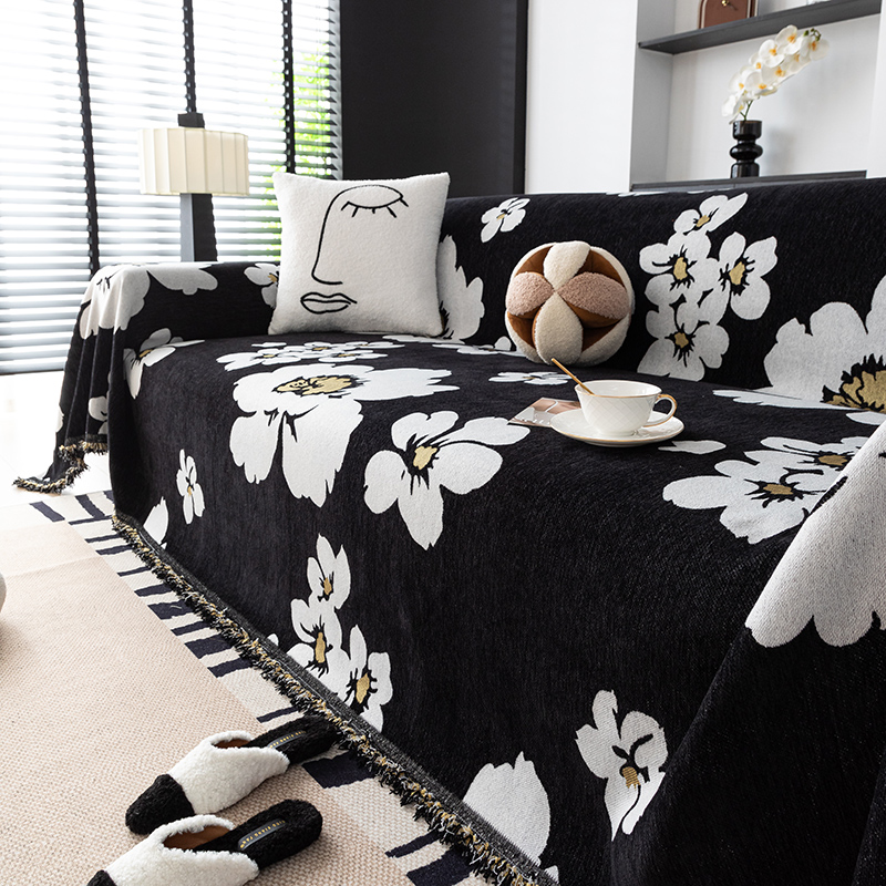 经典黑白时尚艺术设计沙发套全盖式时尚沙发盖巾四季通用亲肤垫子