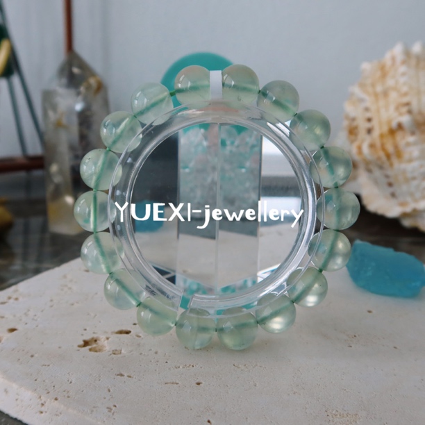 【悦玺006】天然精品巴西老矿料冰种荧光绿葡萄石手串手链