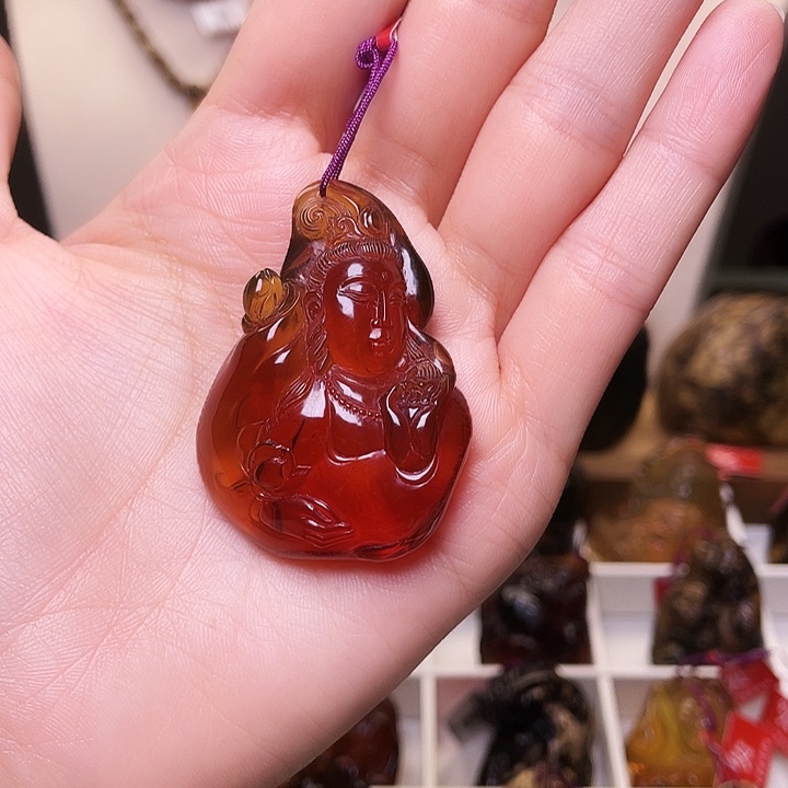 琥珀未镶嵌裸石抚顺琥珀净水观音103