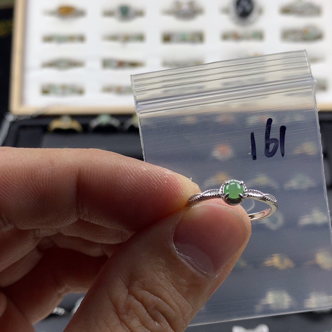 翡翠银S925镀金镶嵌戒指161