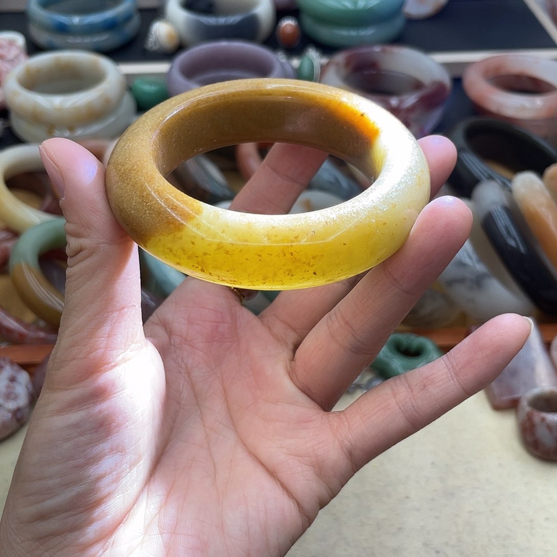 石英质玉圈口55银S925镀金镶嵌