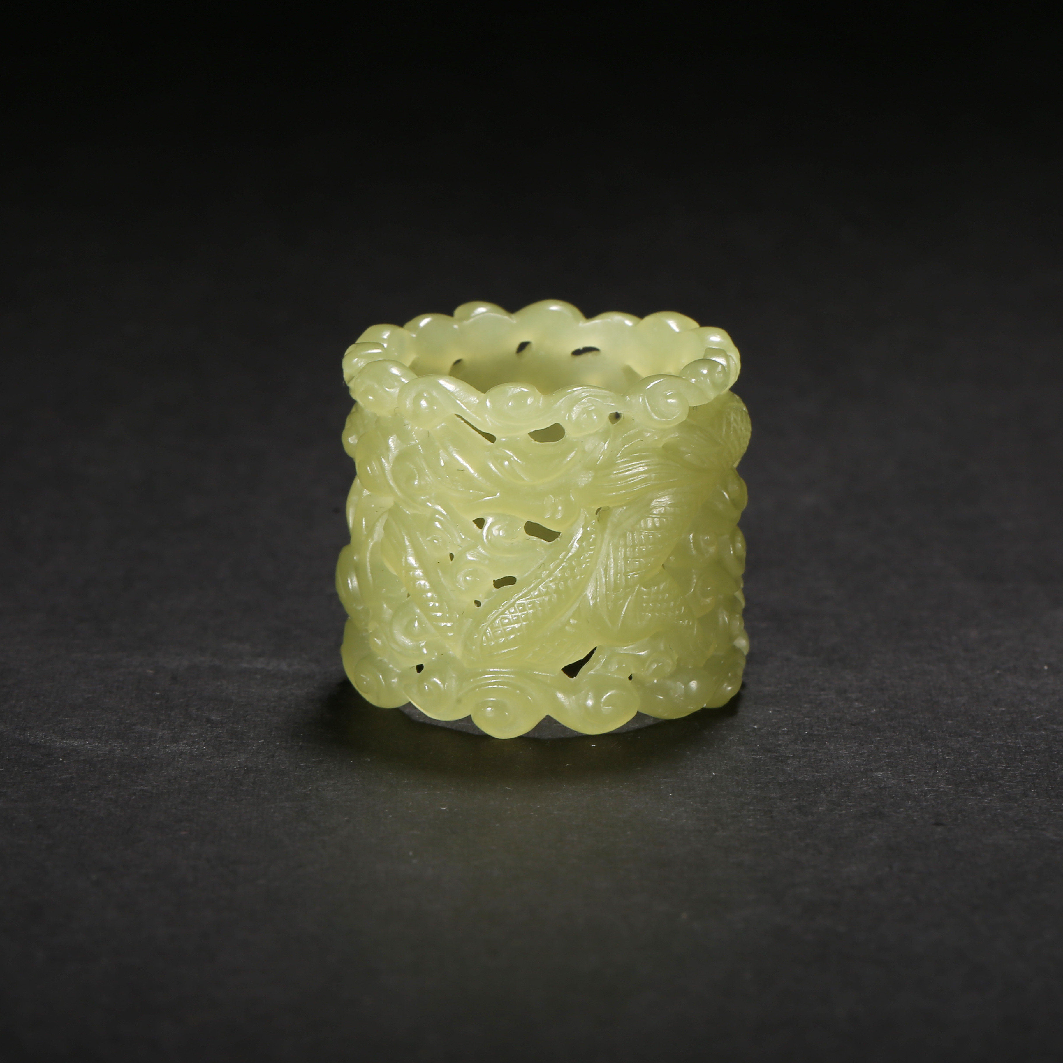 清代*黄玉龙纹扳指/03DS4016/和田玉【北京文博】