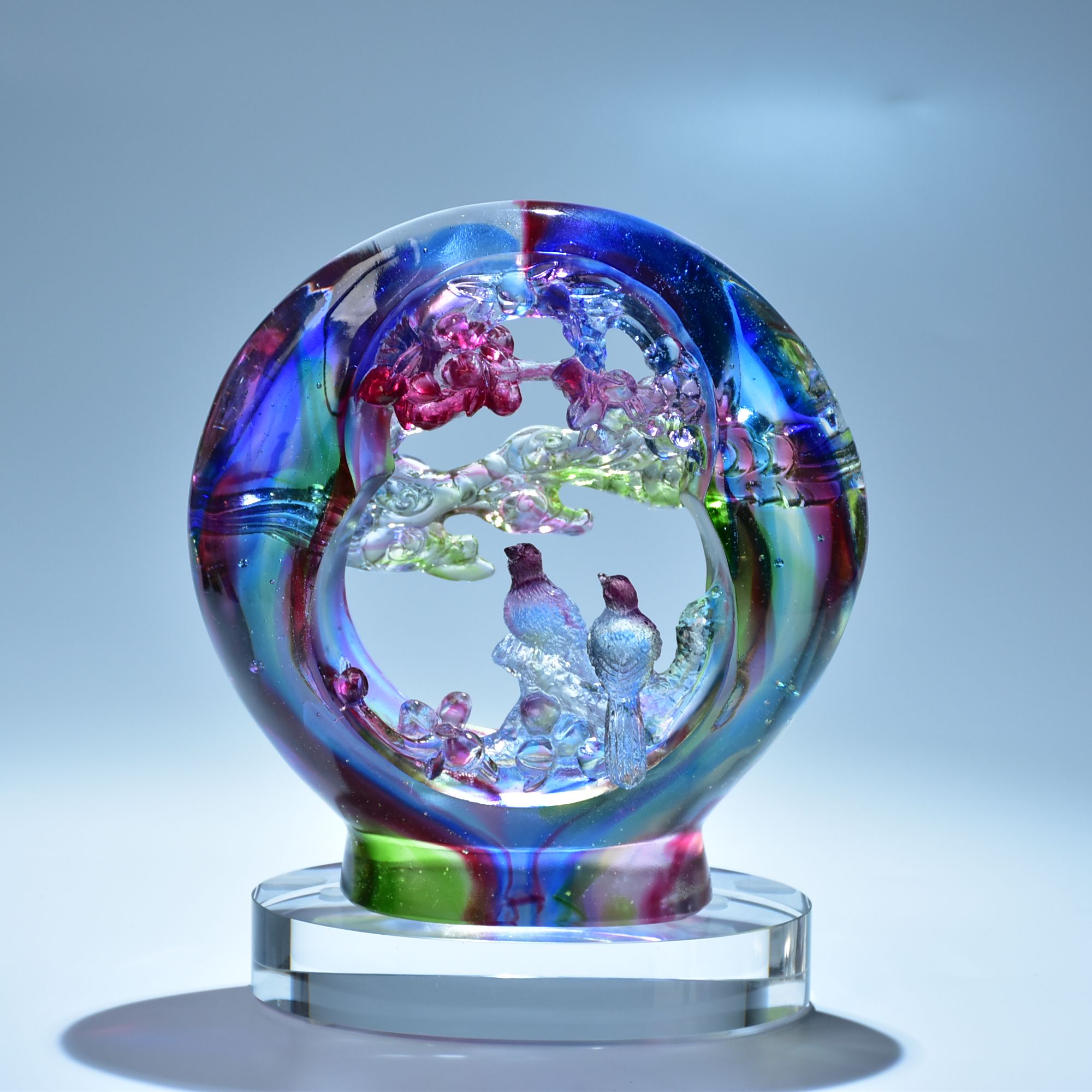 【奇居巍】中式琉璃客厅书房办公室摆件喜结良缘红彩色