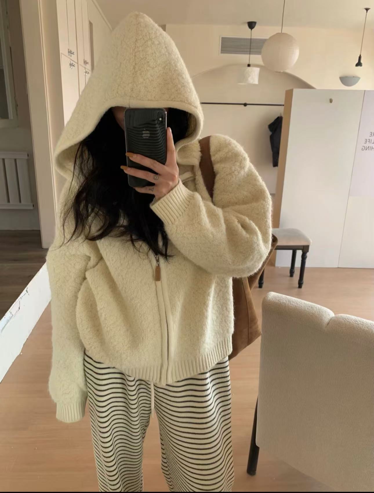 500-599木mu韩针织宽松型拼接圆领开衫款女毛衣常规厚款直筒型7