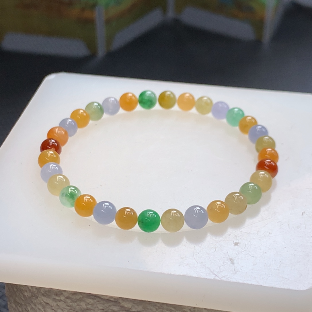 定制翡翠未镶嵌 毛货抛光定制 卡5多宝单圈 32颗 买断