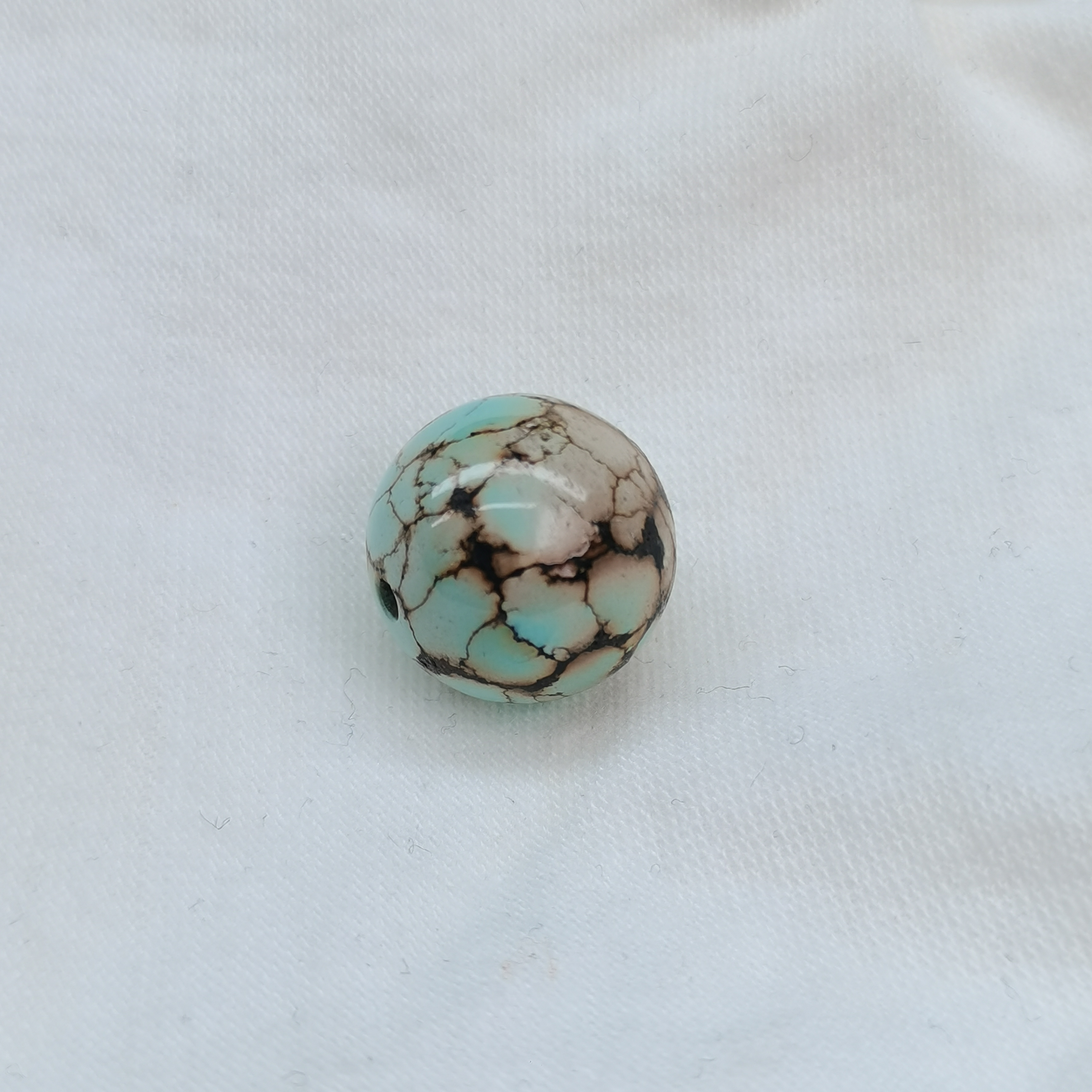 原矿高瓷特色绿松石粉蓝色网花圆珠 直径14.6MM 重3.9g