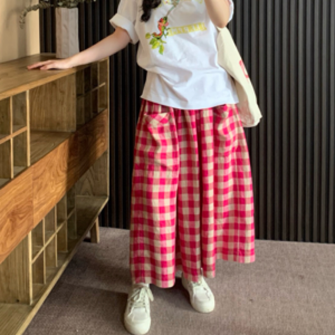 【子溪说衣】松紧腰红格子半裙DGPP-bq05162
