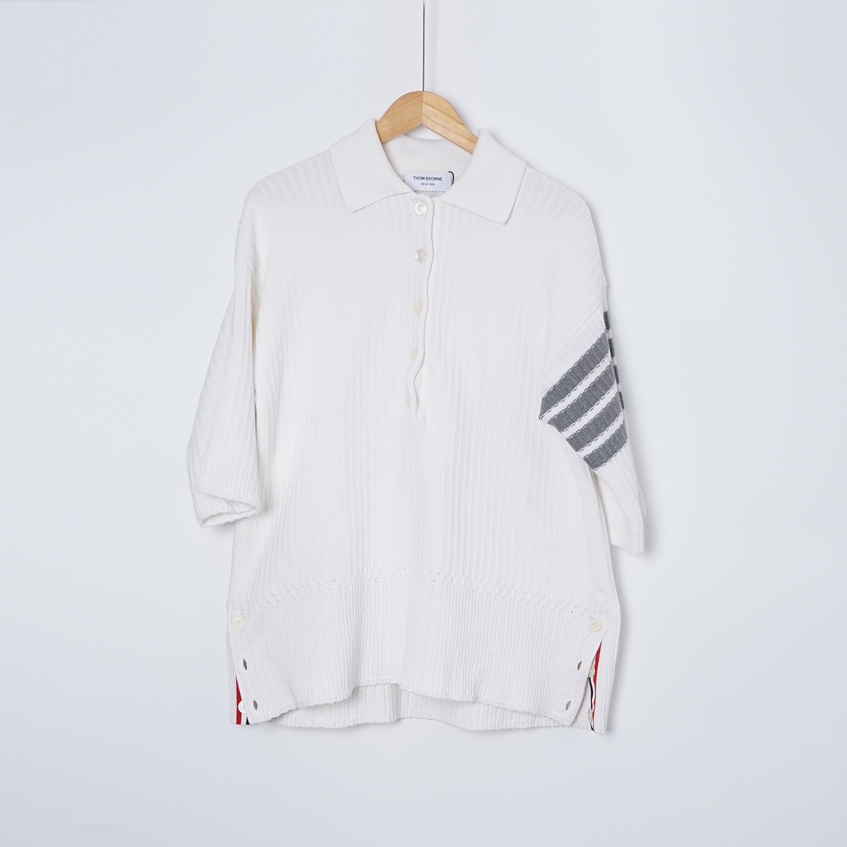 99新 THOMBROWNE 棉/TH1256/上衣长款白色翻领毛衣/0码女装时尚