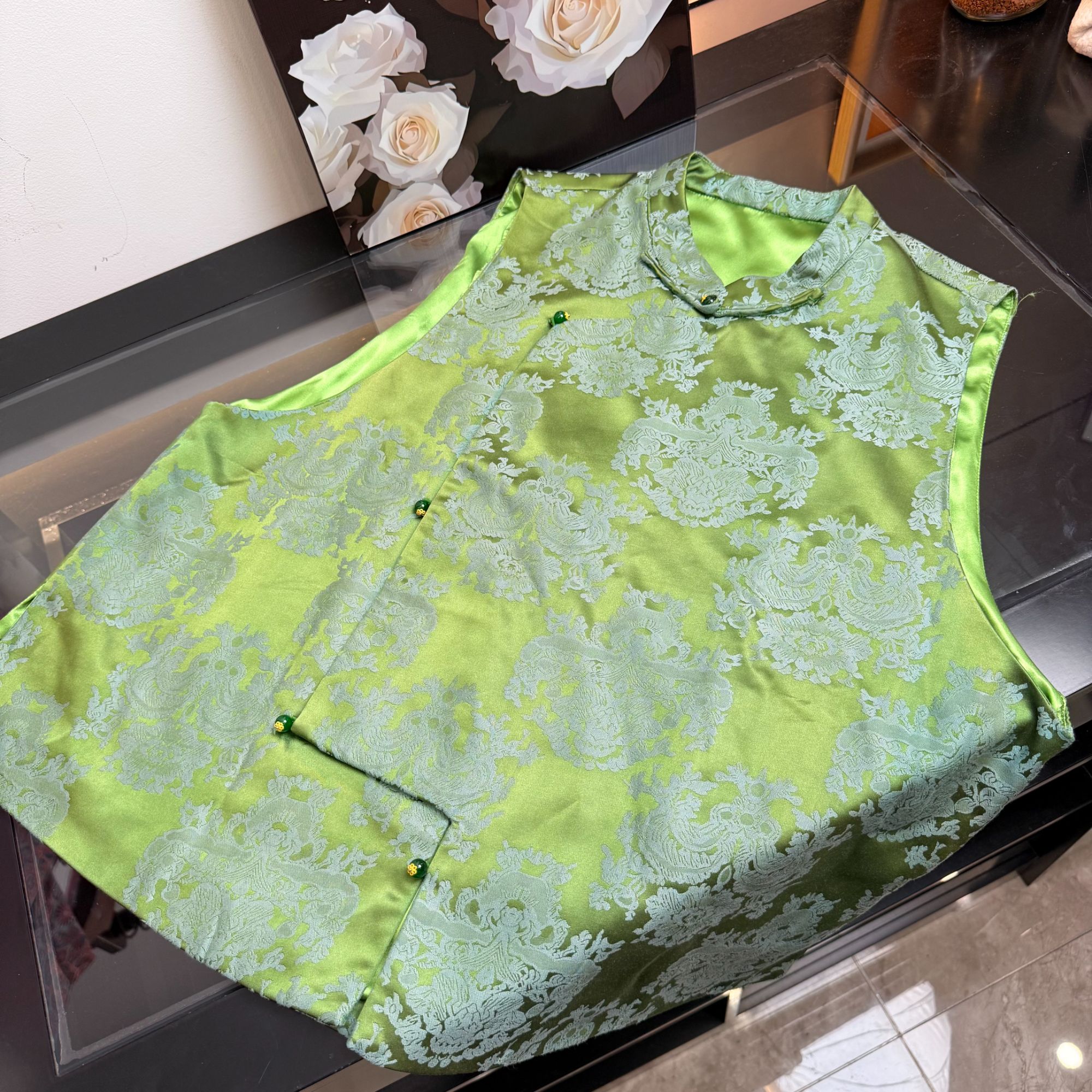 新中式国风新年薄款提花半高领宽松马甲