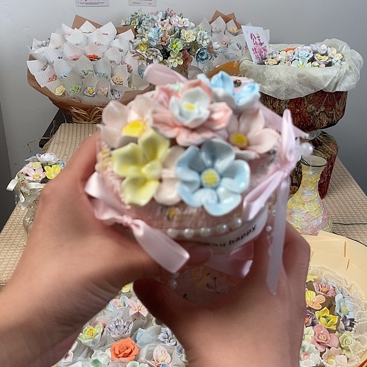 陶摆件陶瓷花花真的好看