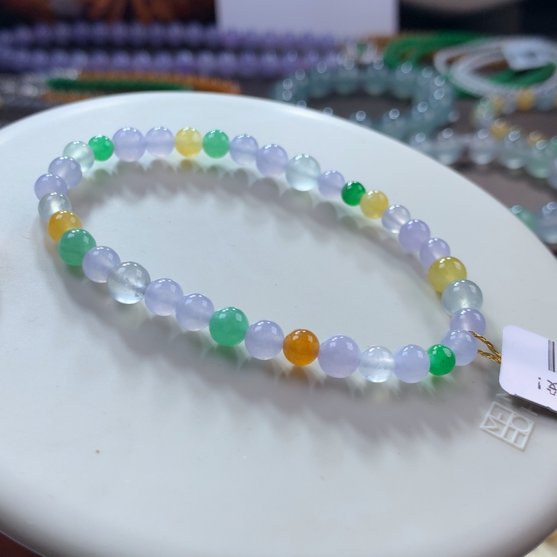 翡翠手链未镶嵌冰幻彩多宝卡4.2-6
