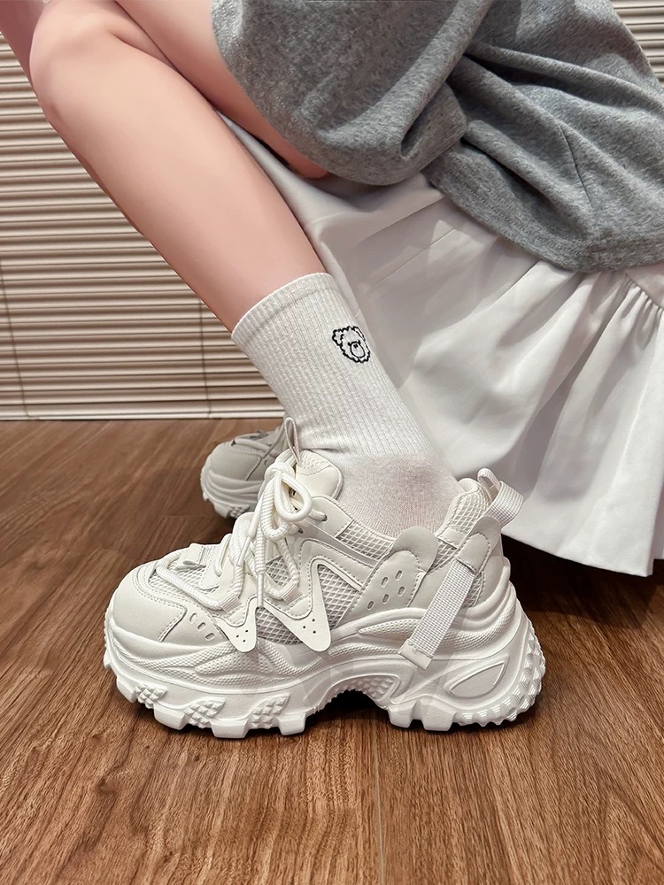 厚底老爹鞋女2025夏季新款爆款百搭网面透气增高运动休闲小白女鞋