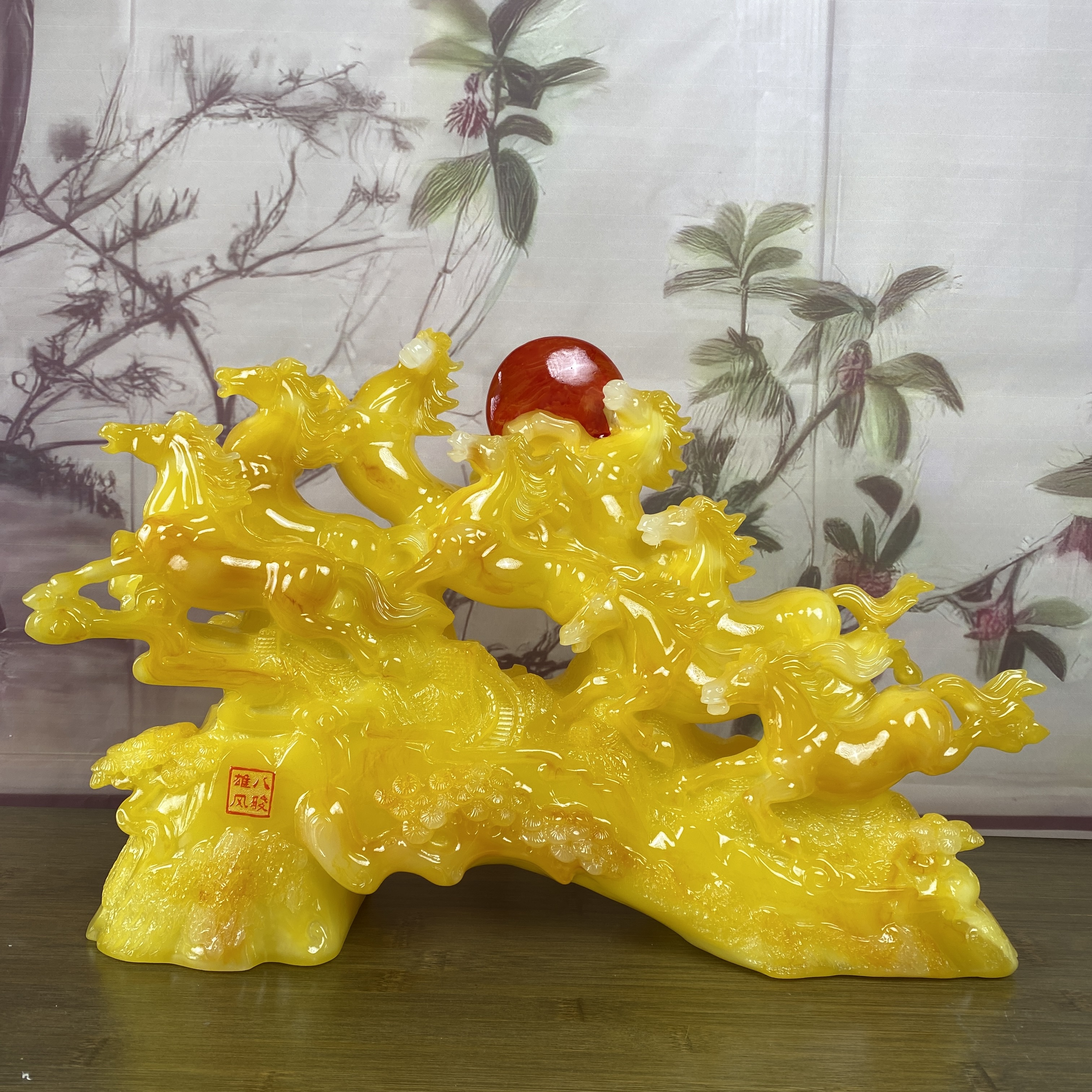 旺旺【防黄玉八骏雄风】办公桌面酒柜装饰开业乔迁礼品茶几博古架