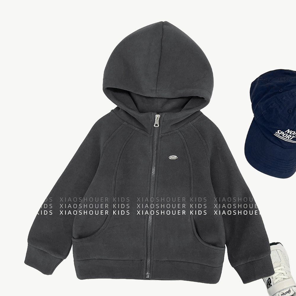 【小首尔】现货-冬季男女童韩版厚外套加绒加厚保暖连帽上衣HBB8399