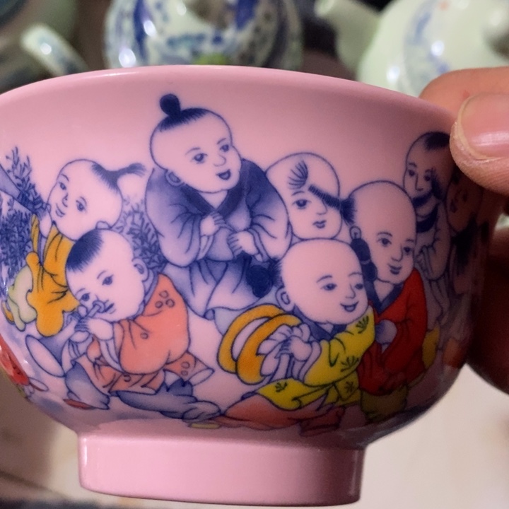 摆件陶红稀土童子4.5寸碗