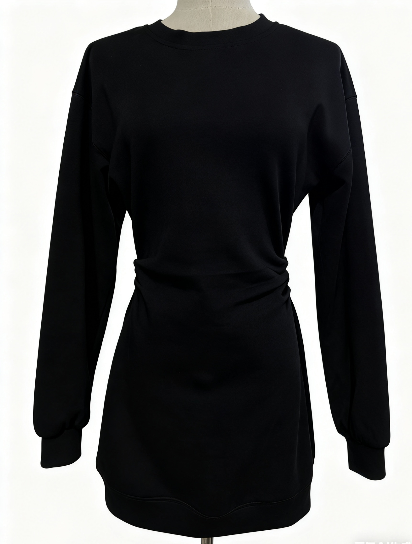 【空气层双面棉】中短裙时尚长袖圆领通勤减龄秋冬黑色连衣裙气质