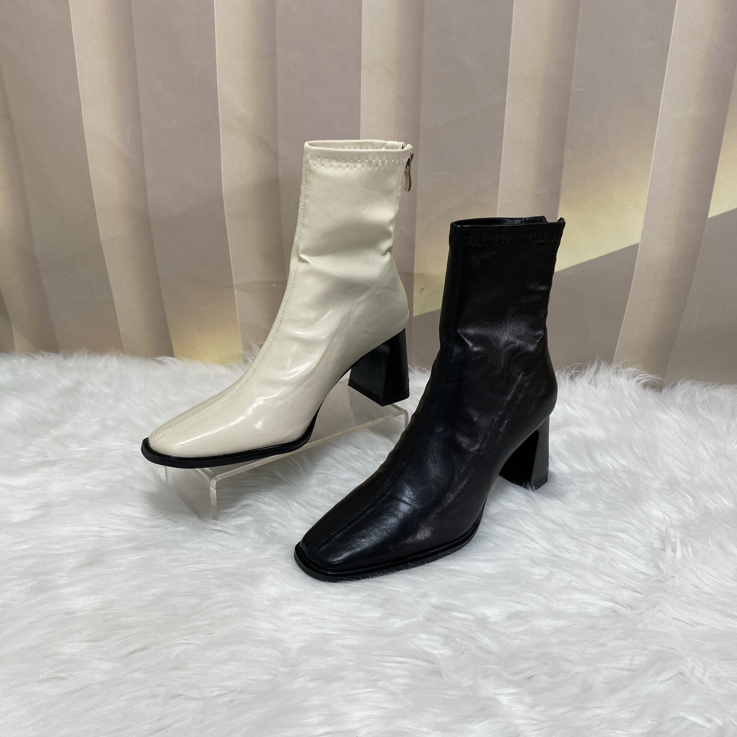 869-1秋冬时尚百搭粗跟单里短靴F