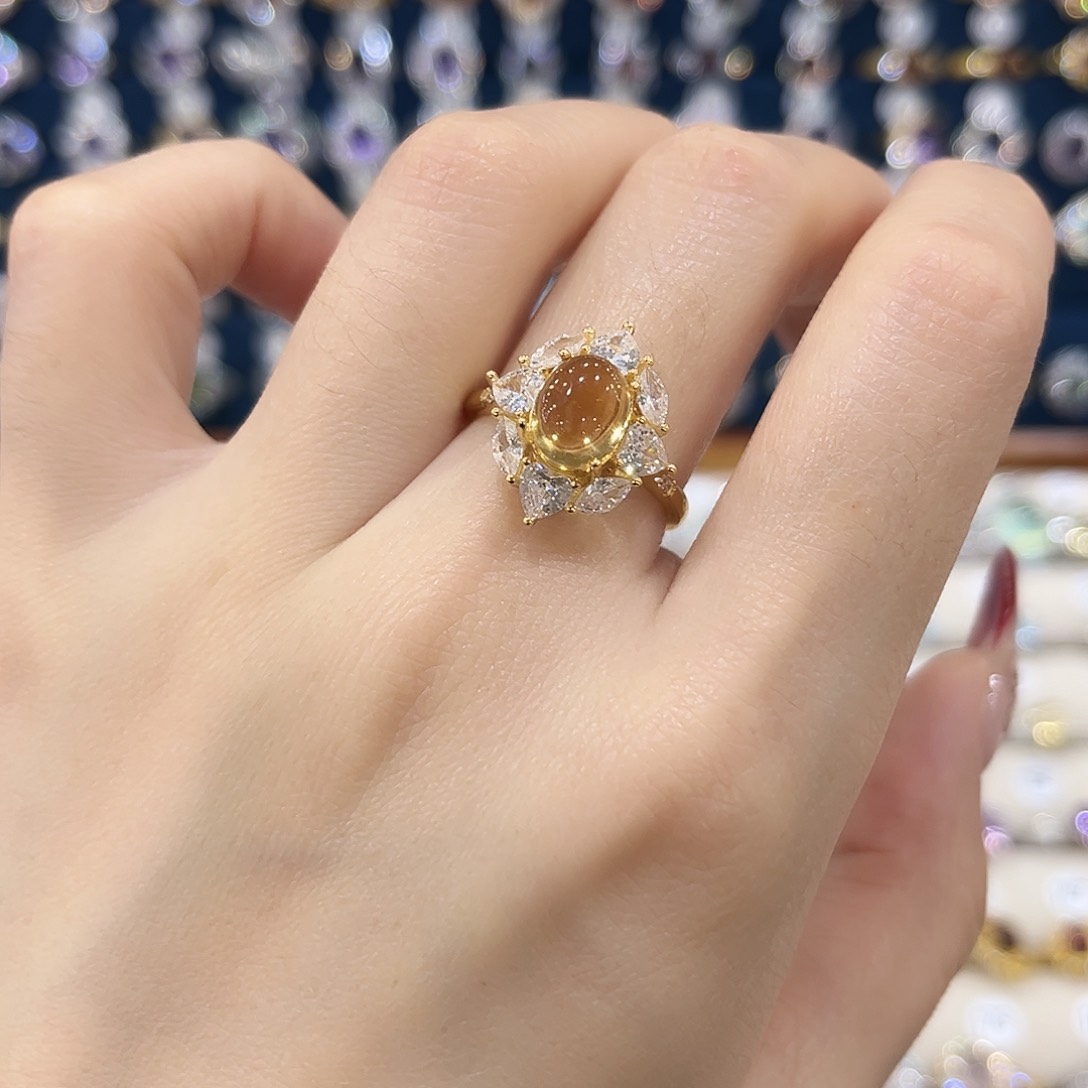 黄晶女款银S925镶嵌戒指