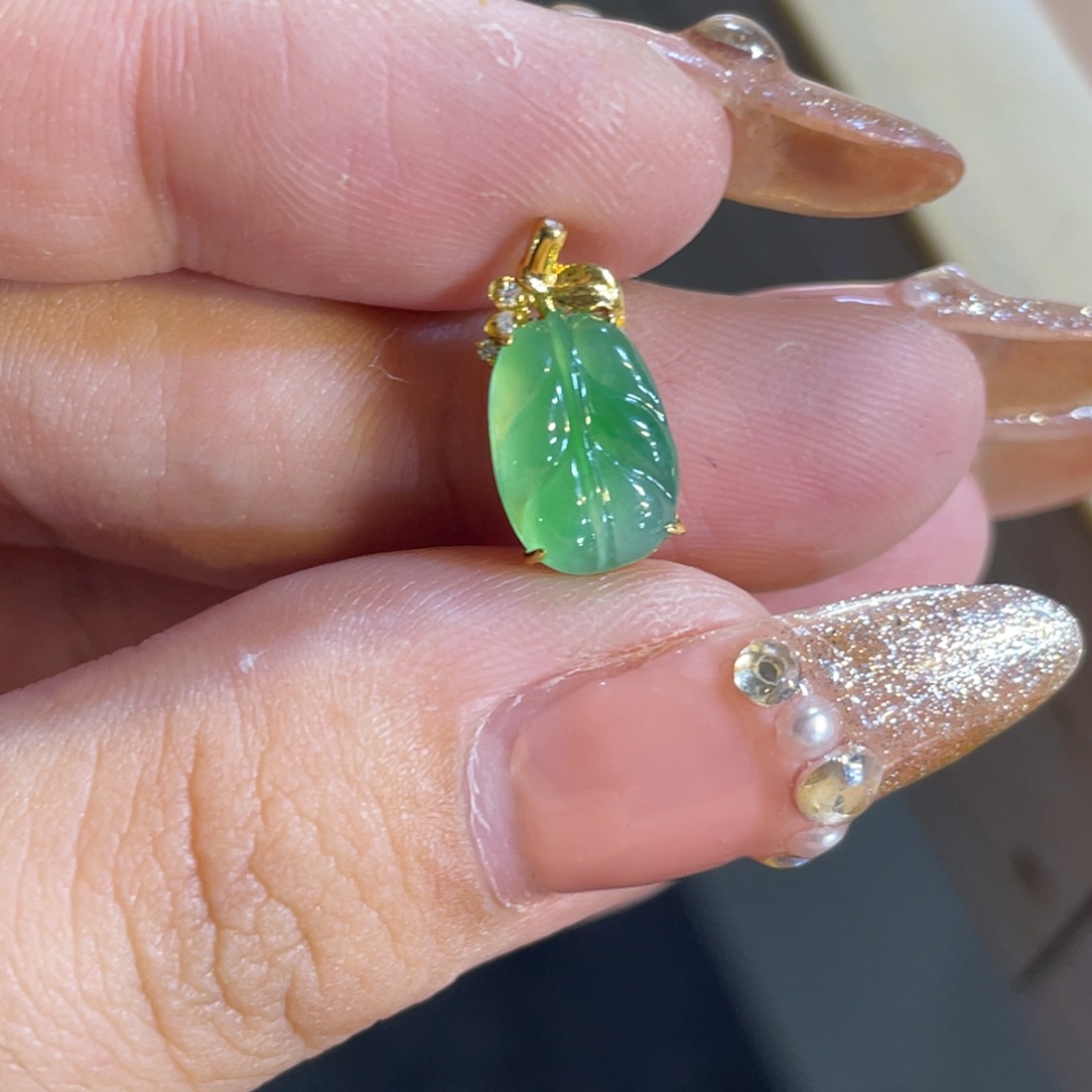 定制翡翠18K金镶嵌叶子