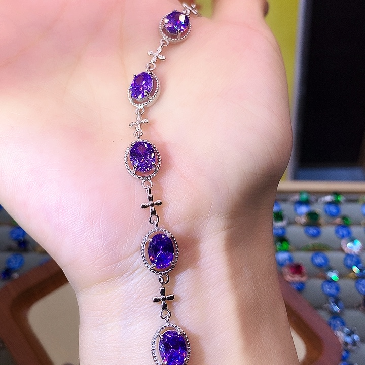 紫晶手链银S925镶嵌手链