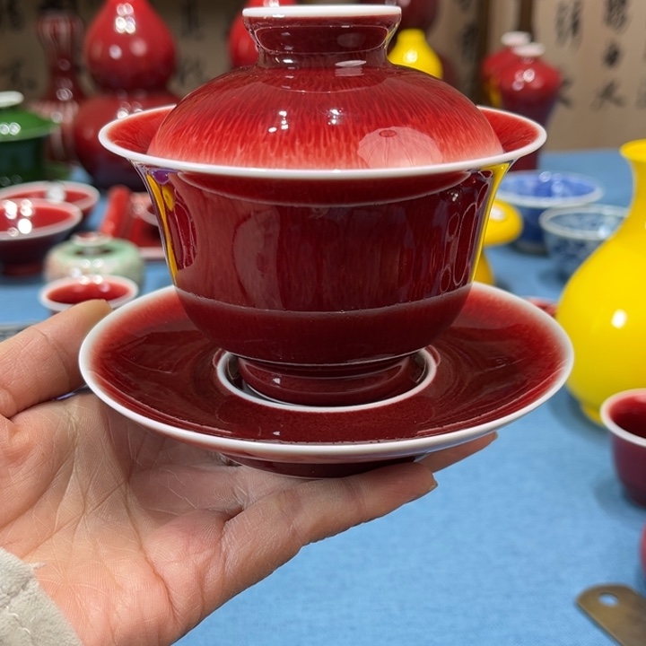 景德镇陶瓷三才元宝盖碗