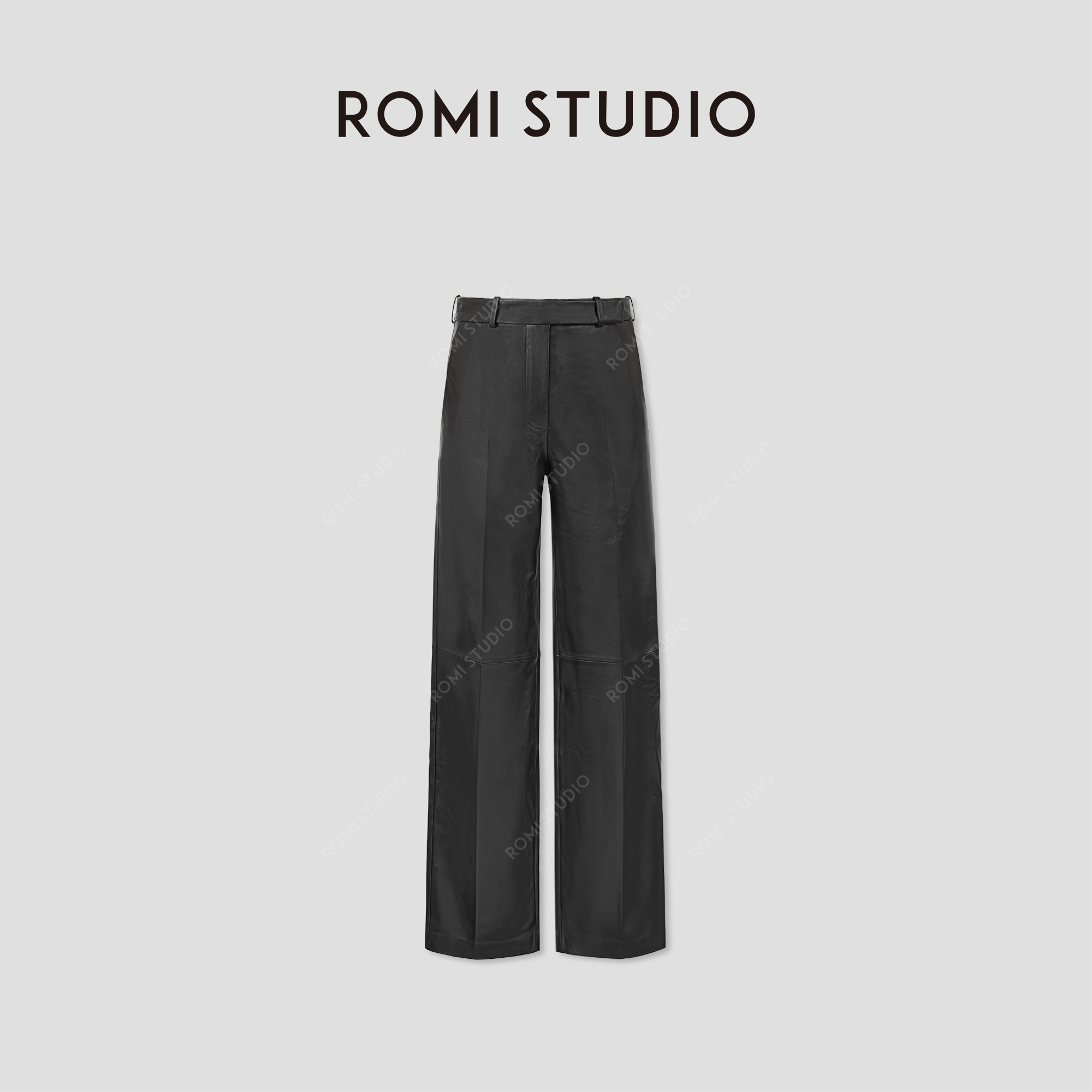 ROMI STUDIO“超模皮裤”法国进口小羊皮扣袢式微喇皮裤 RWCWXG6552