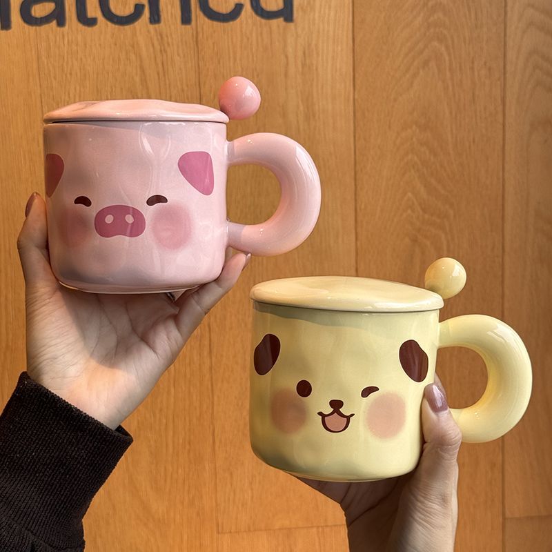 奶fufu小狗马克杯带盖勺可爱小猪陶瓷杯男女学生咖啡牛奶杯办公LK
