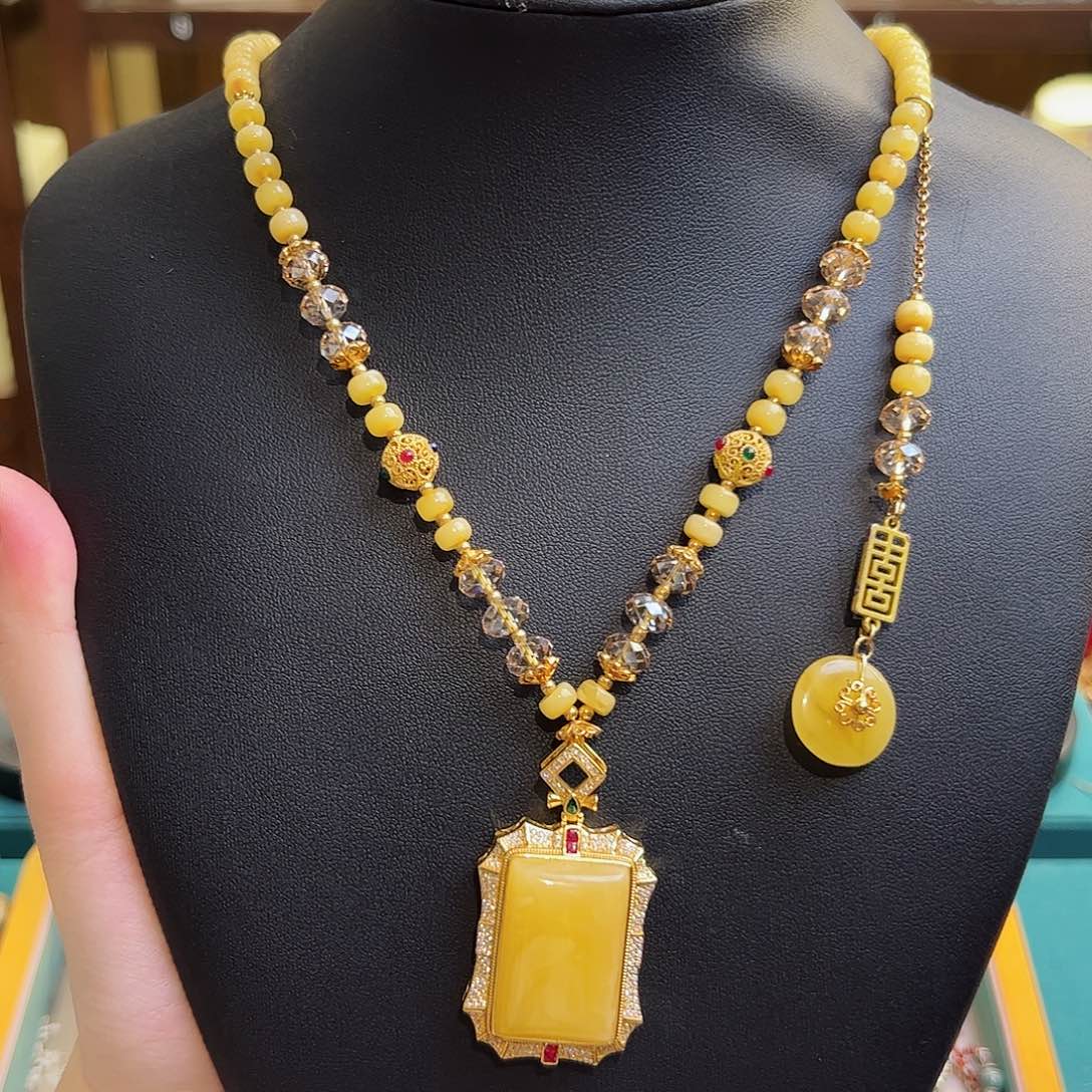 琥珀项链银S925镶嵌项链