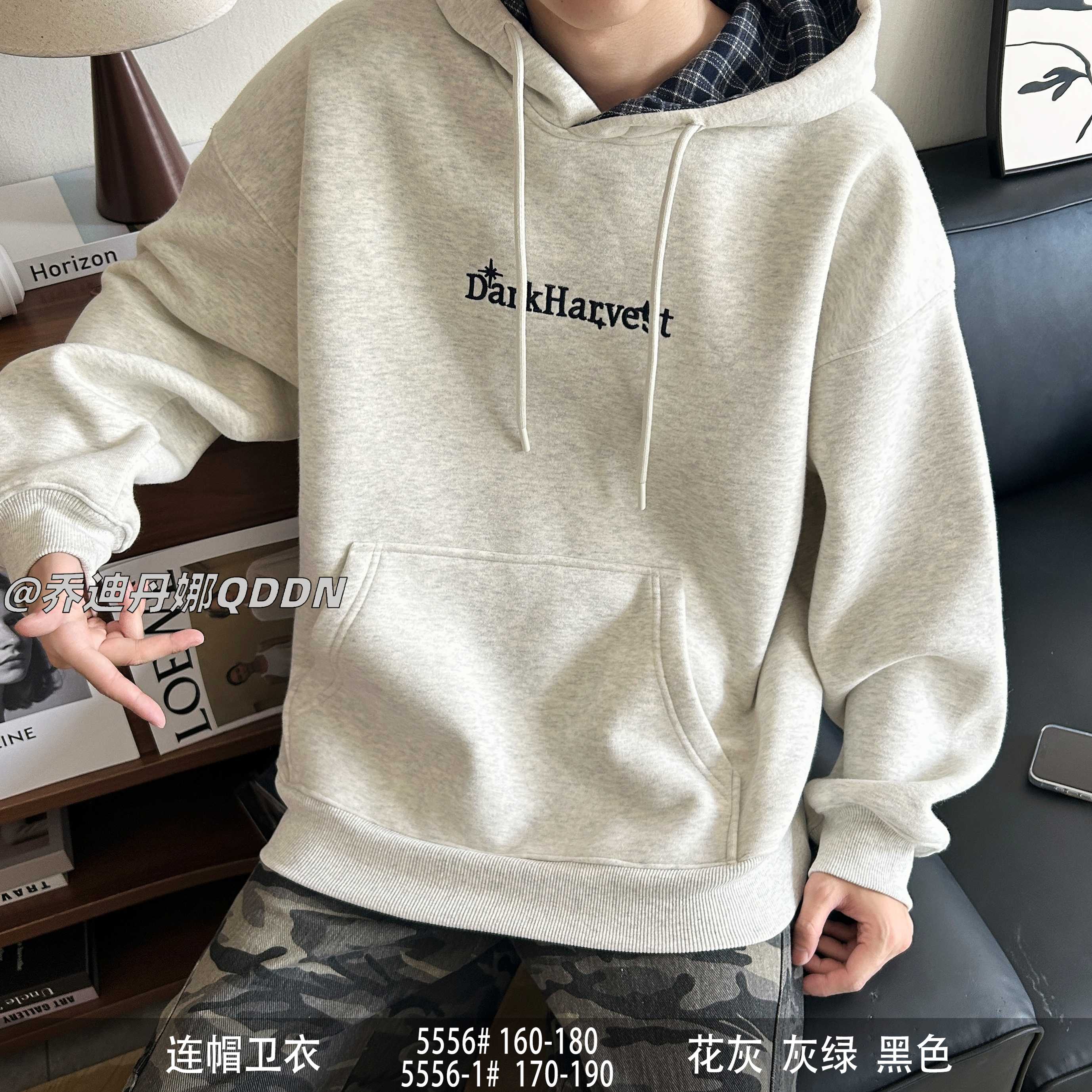 青少年潮品一体绒连帽卫衣冬季保暖高弹简约学生上衣