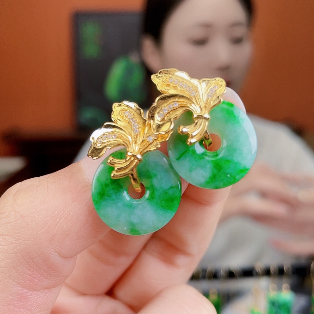 翡翠银S925镶嵌耳饰