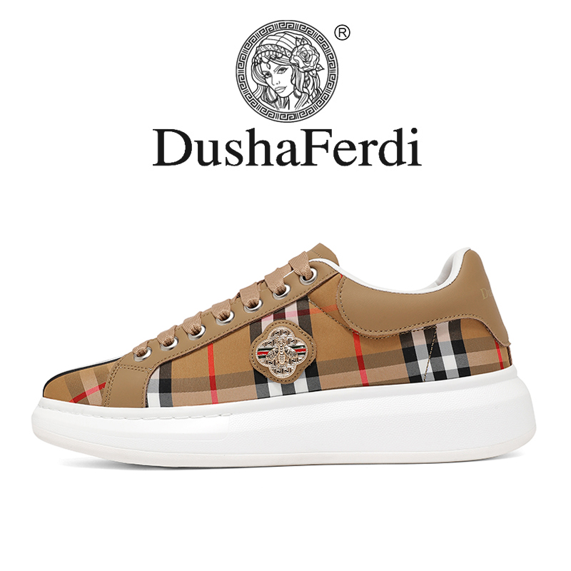 秋冬新款杜莎系列轻奢透气格子休闲板鞋厚底情侣款潮流百搭运动鞋