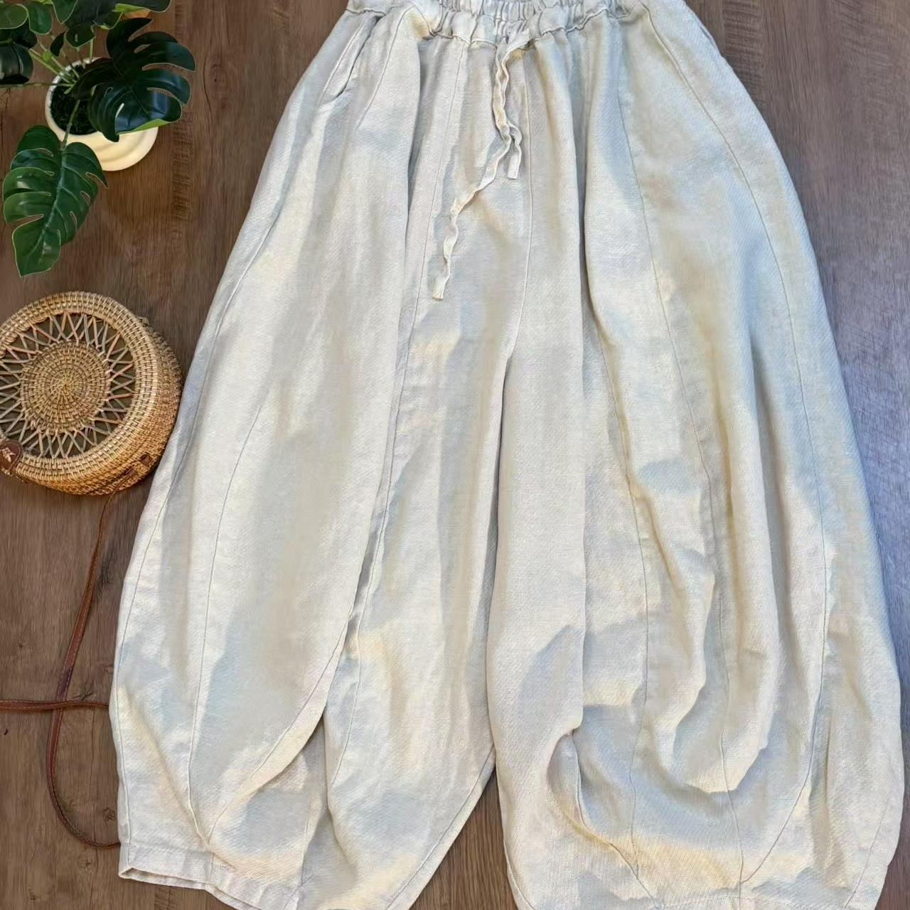 【云目悠悠】秋季汉麻新款百搭女士麻本色南瓜裤-2025127