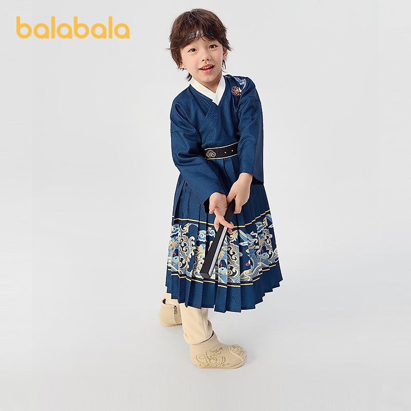 巴拉巴拉男童套装儿童长袖衣服秋季款飞鱼服套装国风中式时尚舒适