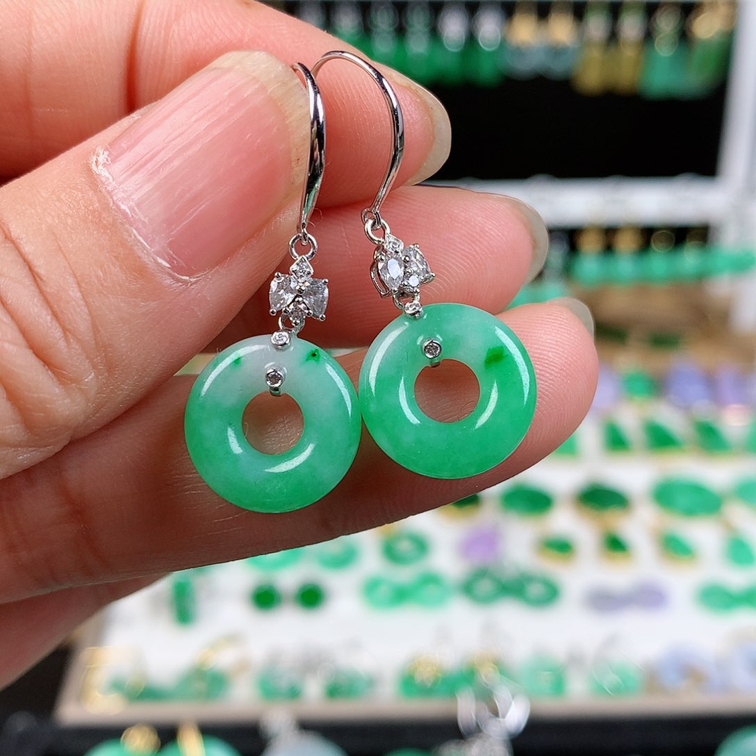 翡翠耳饰18K金镶嵌：***：