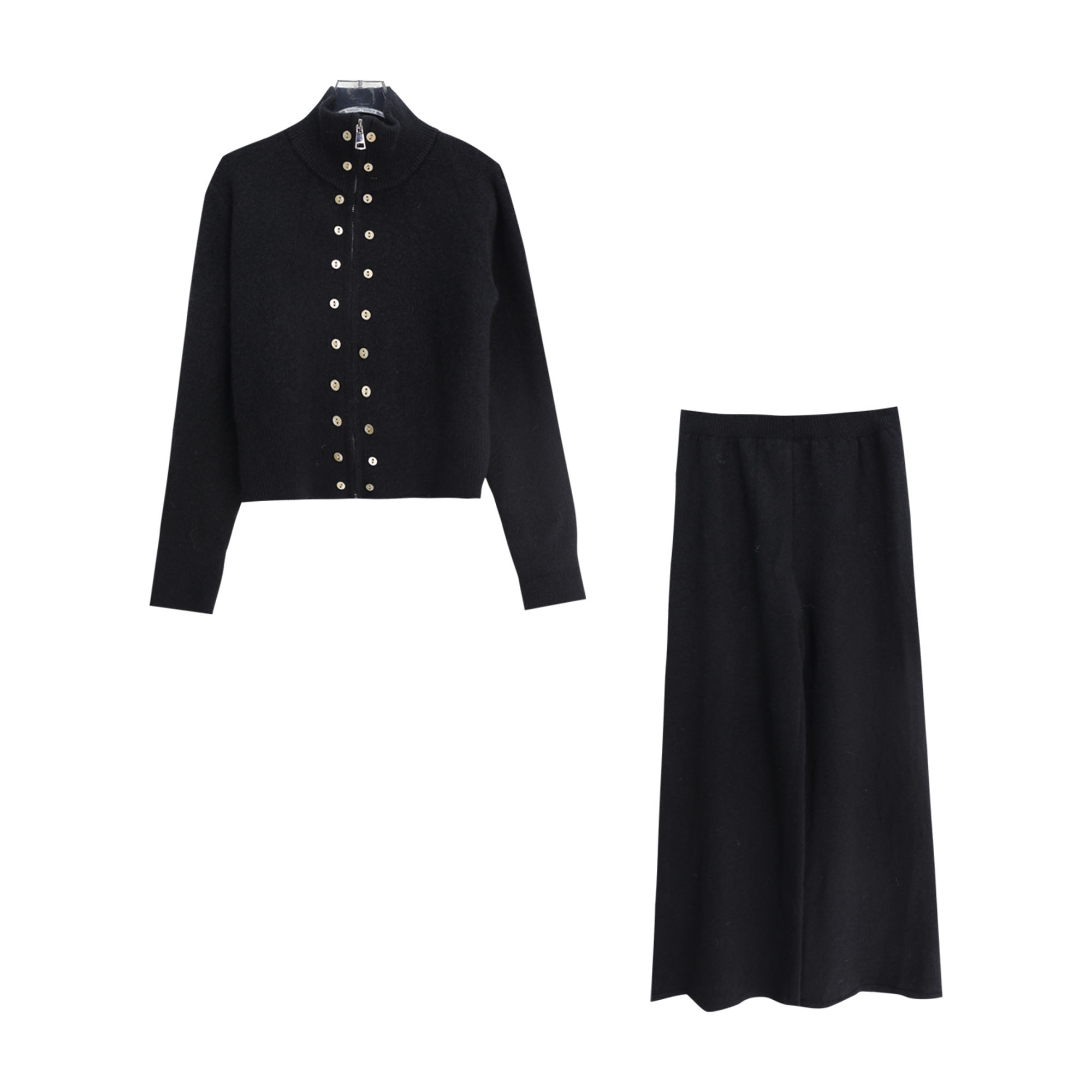 S 时尚双拉链开衫外套休闲裤高级感针织套装X27270