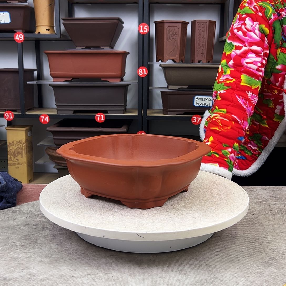 紫砂花盆内口23，内深8