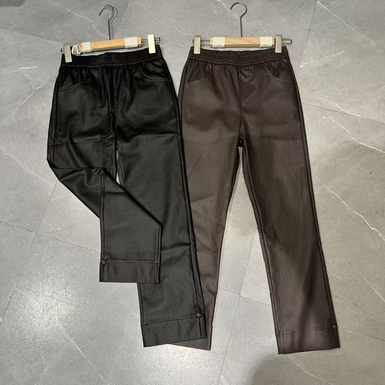 秋季新款韩版个性时尚潮流pu侧开叉烟管裤