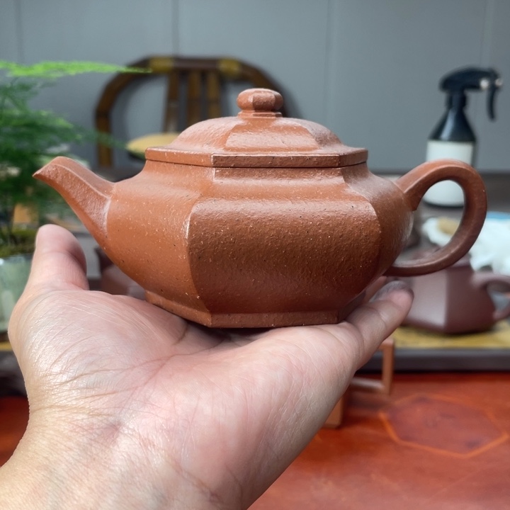 茶壶紫砂原矿无添加手磨料小红泥大彬六方