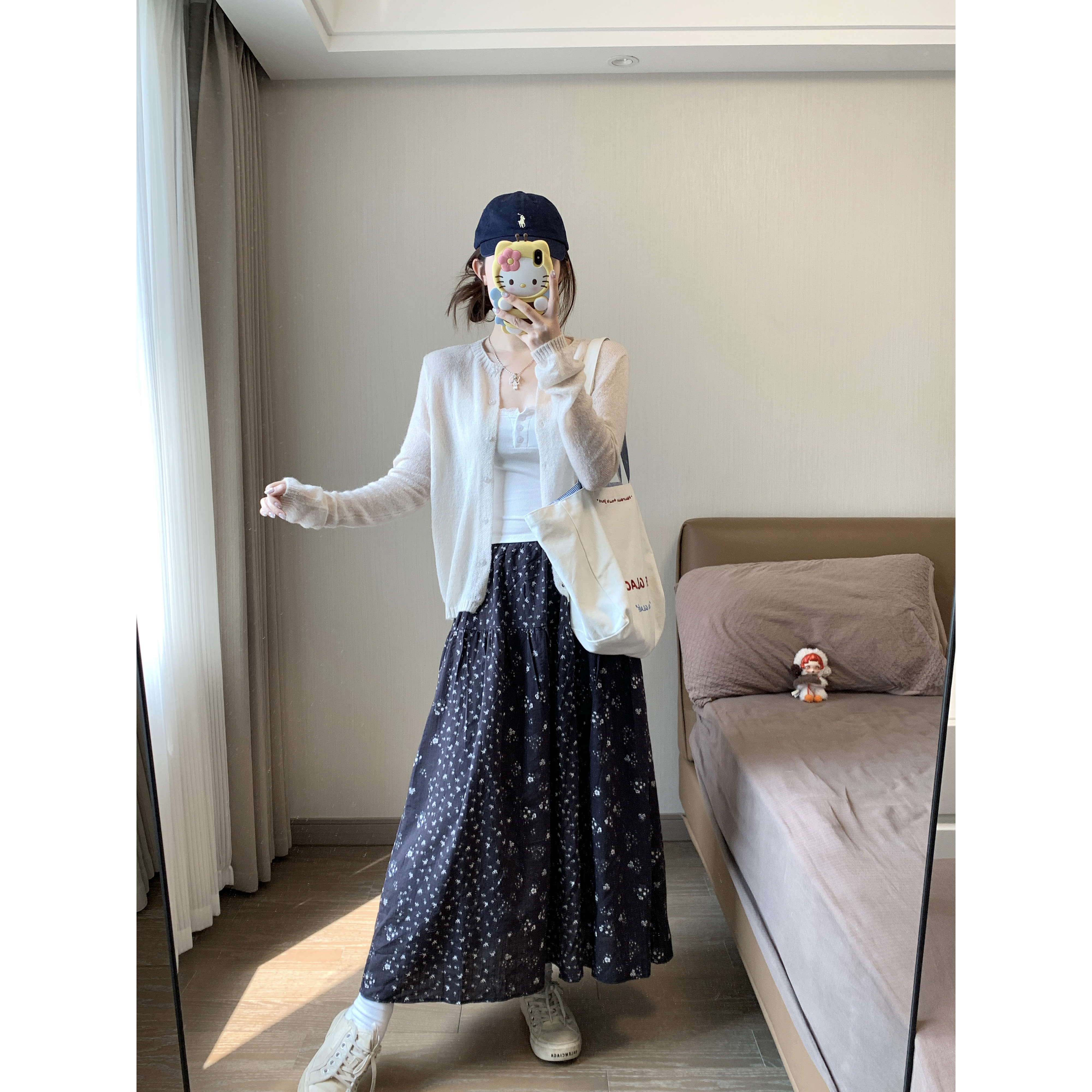 小沈美眉 塞纳花房 复古碎花拼接半身裙早秋高腰A字长裙子女