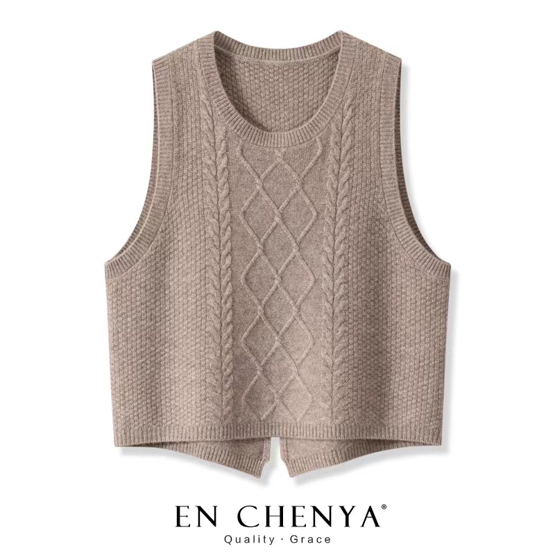 100羊毛马夹外穿针织圆领纯色时尚北欧风开叉马甲羊毛衫马甲Y201