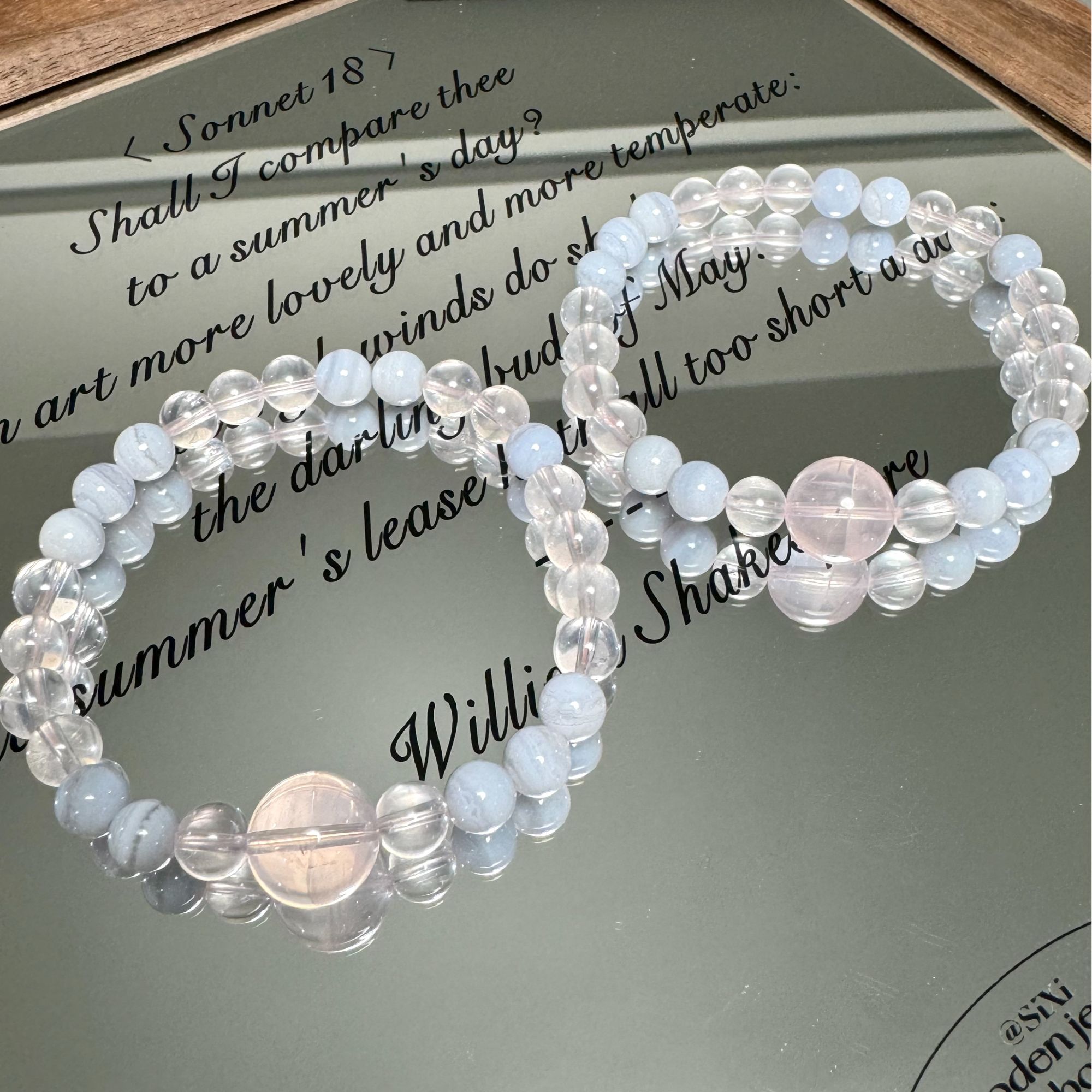 【恰好心动】天然莫桑比克粉水晶+蓝纹玛瑙设计款手串