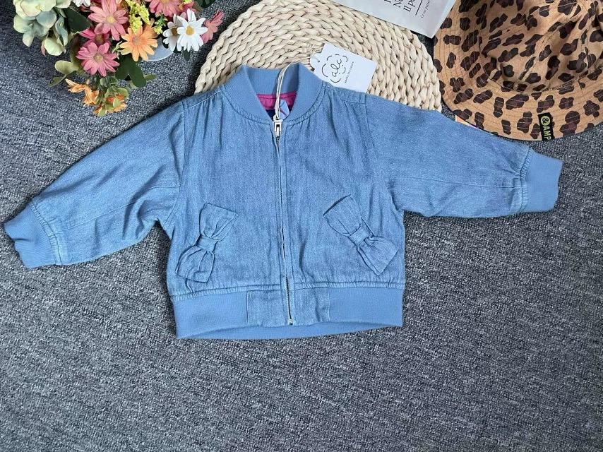 日单alc棒球服仿牛仔色纯棉柔软舒服潮童百搭休闲春秋个月蝴蝶结