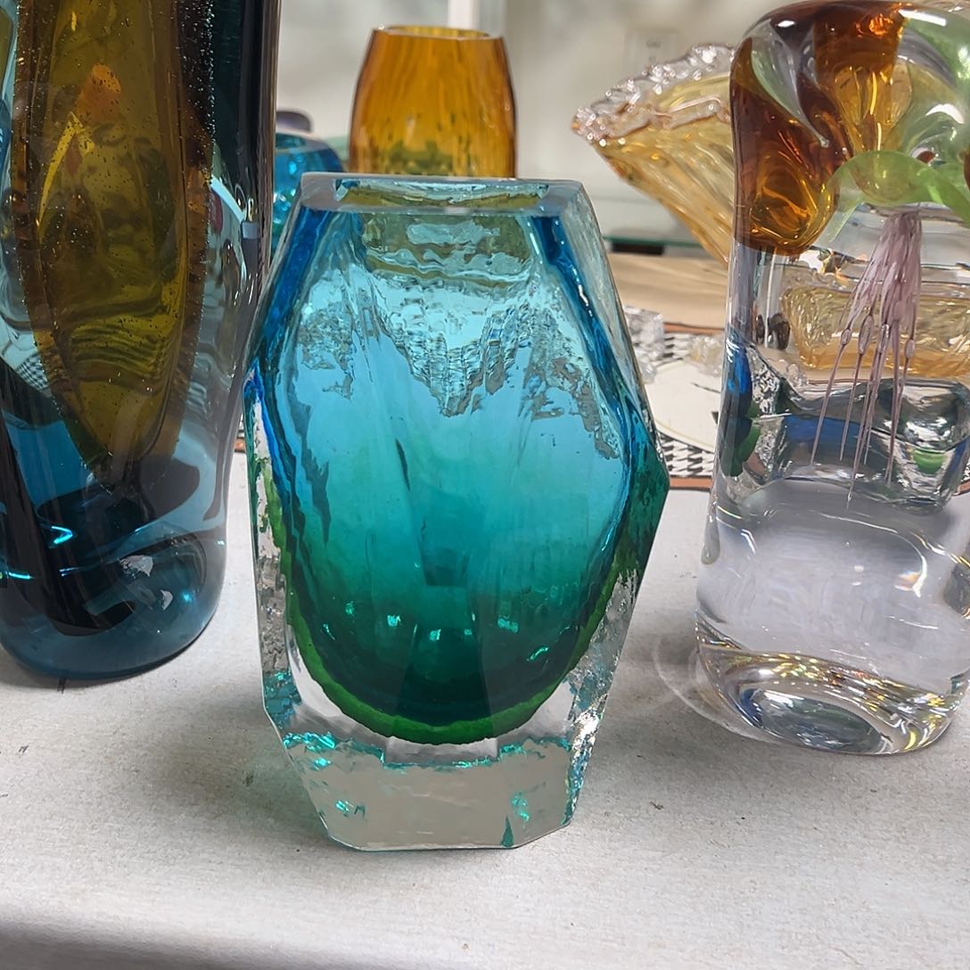 琉璃高20蓝绿双拼琉璃花器