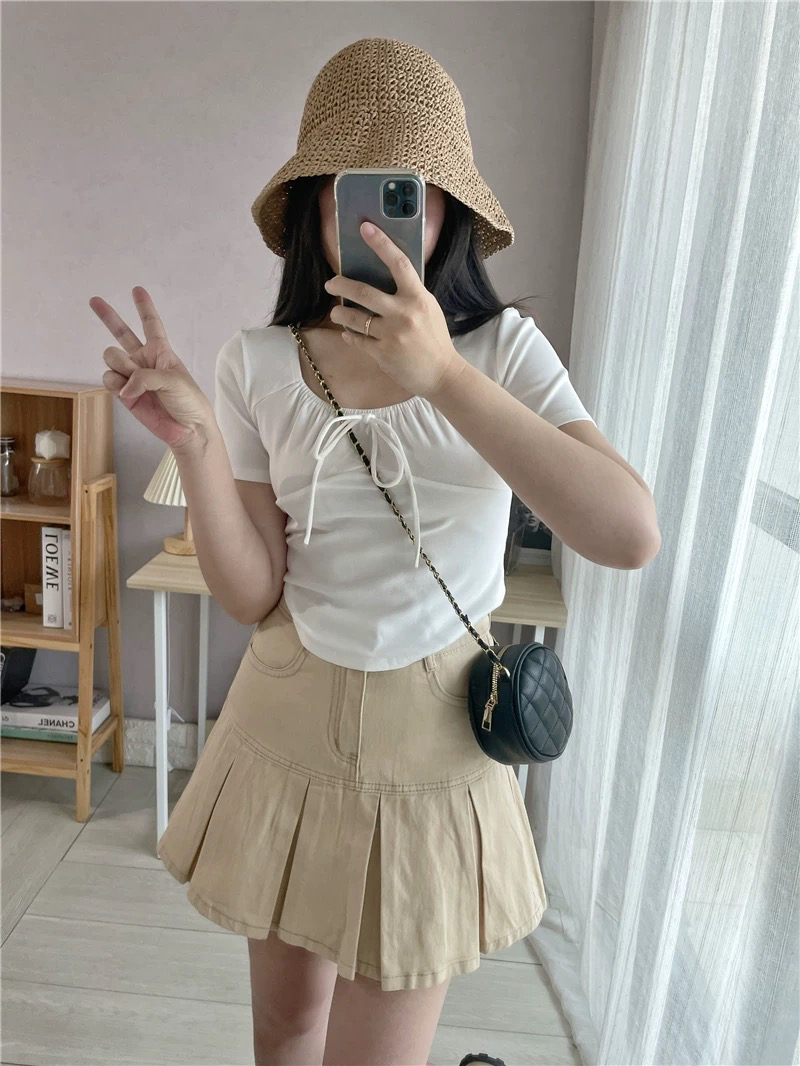 复古高腰显瘦百褶牛仔a字半身裙女夏季新款韩版甜辣妹短裙小个子