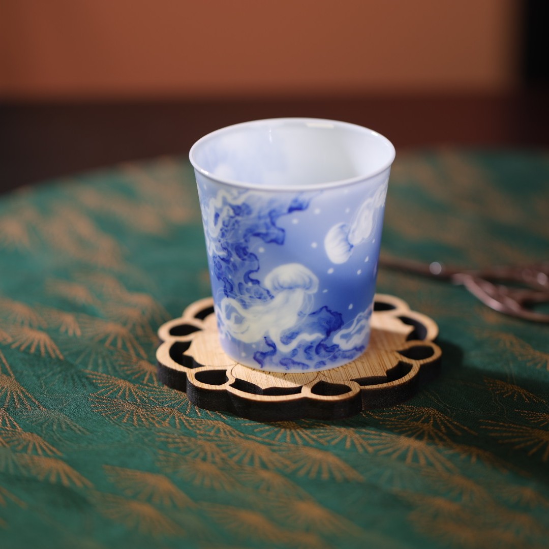 熊友根窑《浮游》小可乐杯纯手工陶瓷手绘主人杯描金家用直筒全手工